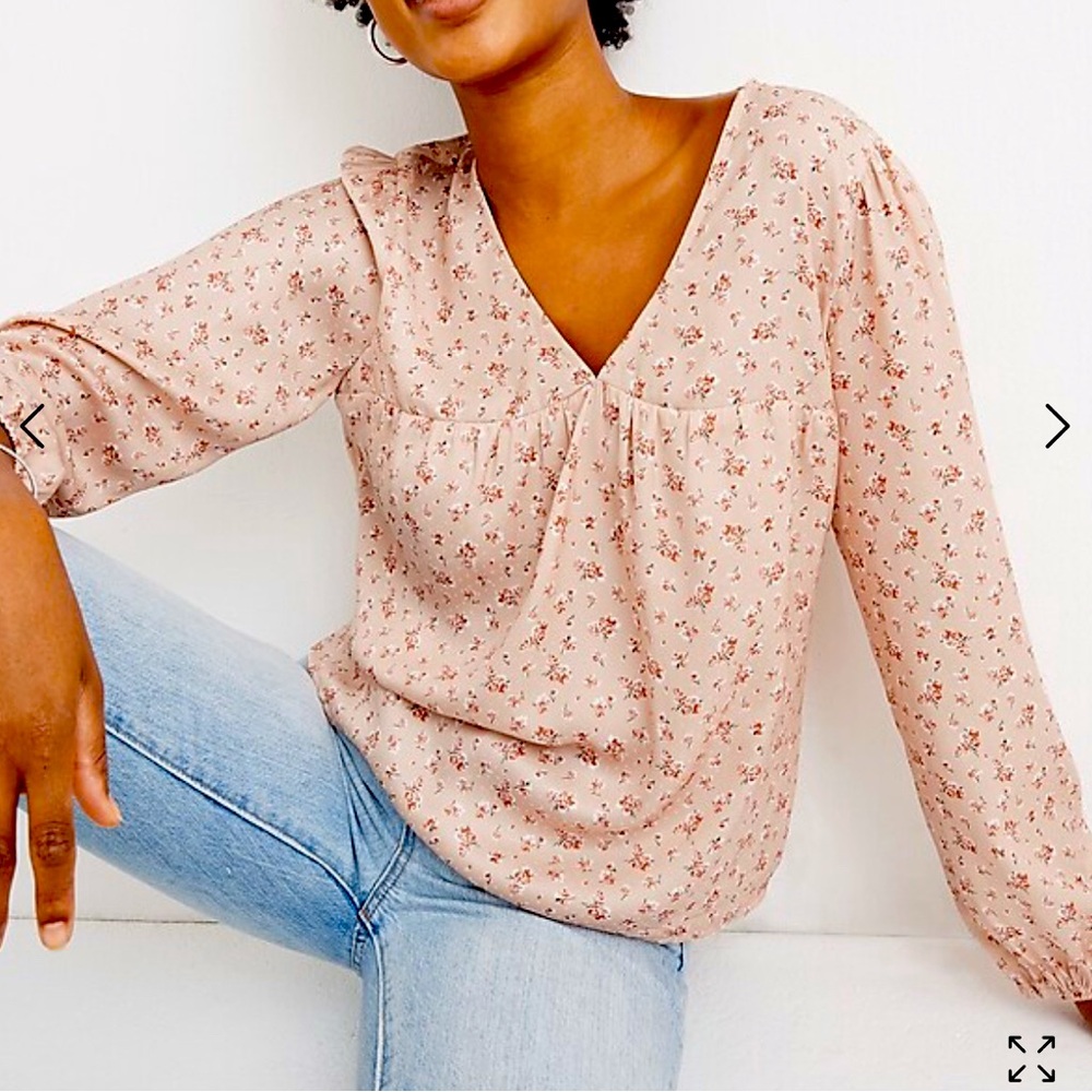 Madewell satin puff sleeve V neck blouse in baby’s breath Avalon pink size XS